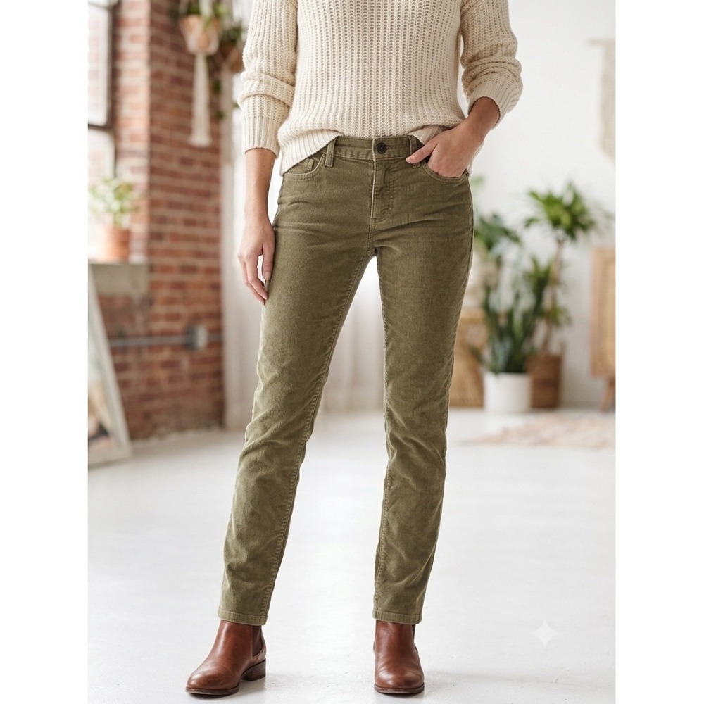 J.Crew Matchstick Corduroy Pants Olive Green Slim Straight Size 27S 27 S